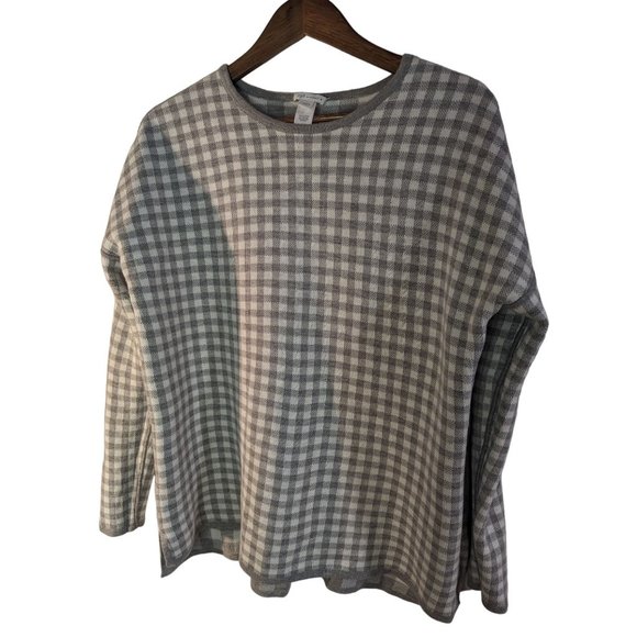 J. Jill Reversible Dropped Shoulder Grey and White Plaid Print Sweater Sz M - Picture 4 of 7